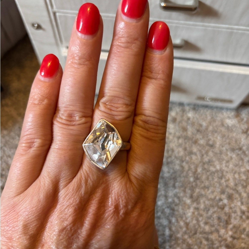 Touchstone Crystal Silver and White Ring with Sparkling Centerpiece